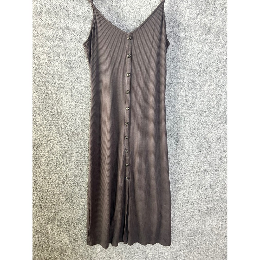 LOFT Ribbed Button Front Sundress Dress Brown Sleeveless 566478 S